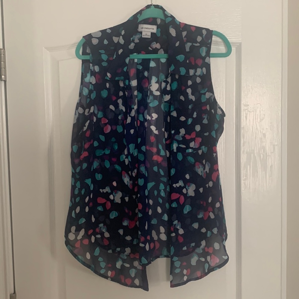 Button down multi colored sleeveless blouse